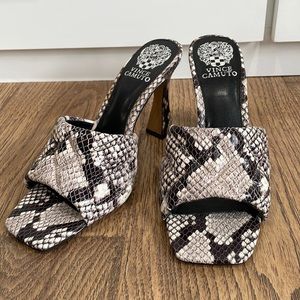 Vince Camuto - Quilted snakeskin square toe heeled sandal